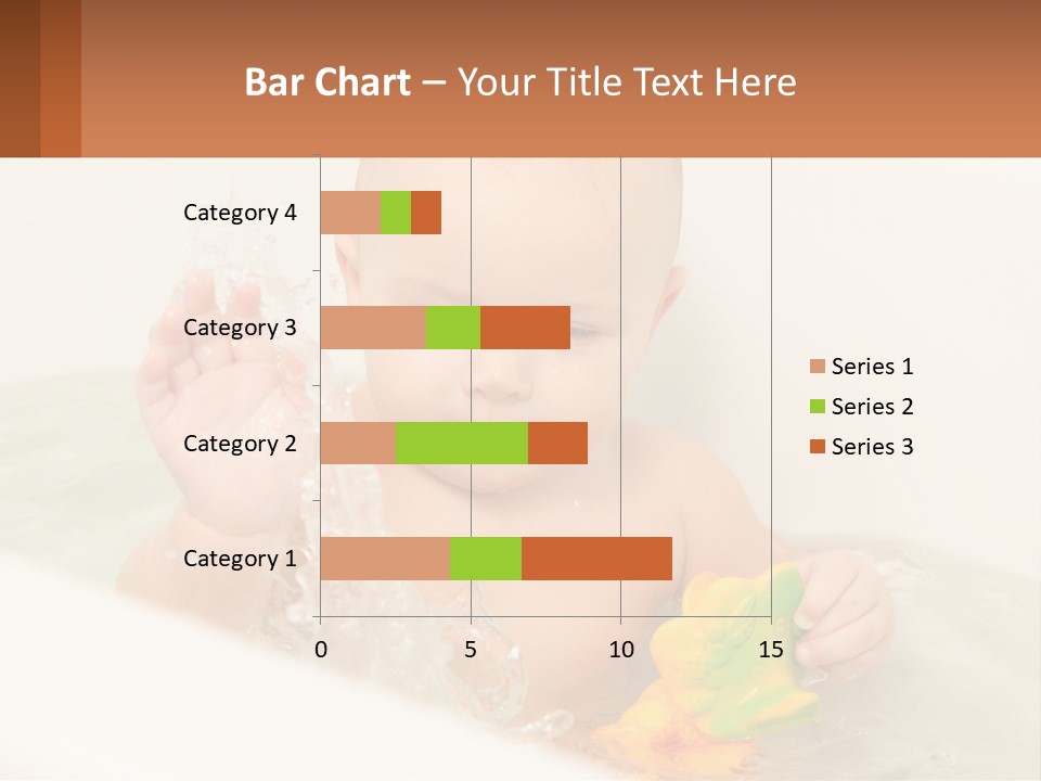 A Baby In A Bathtub Playing With A Yellow Leaf PowerPoint Template