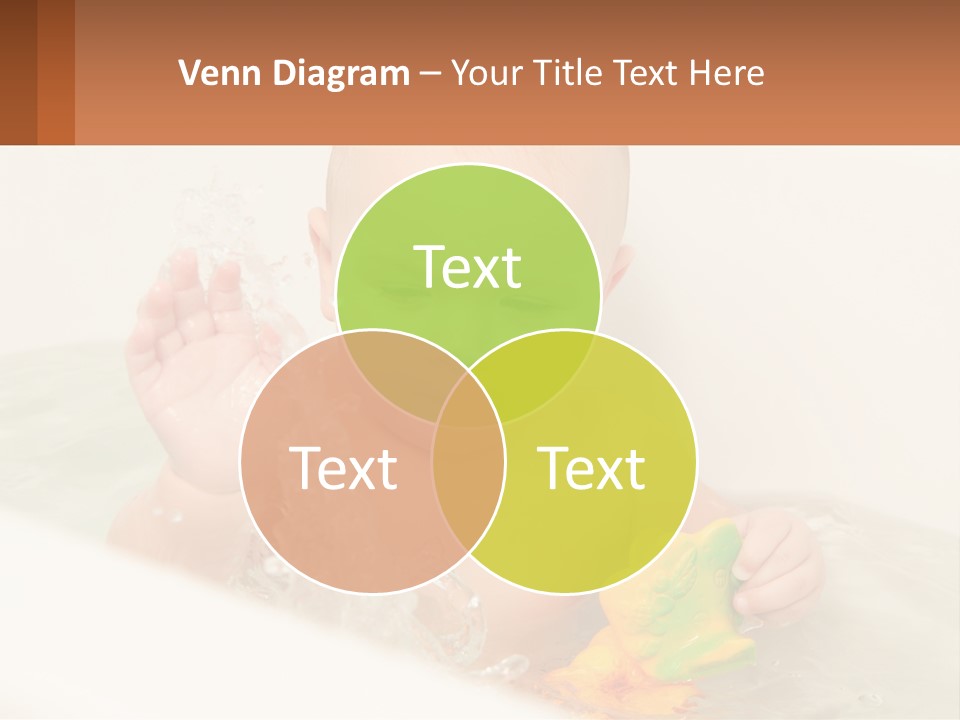 A Baby In A Bathtub Playing With A Yellow Leaf PowerPoint Template