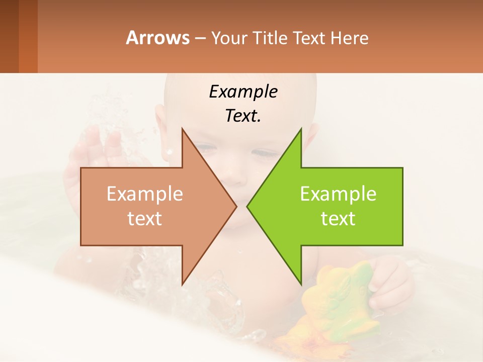 A Baby In A Bathtub Playing With A Yellow Leaf PowerPoint Template