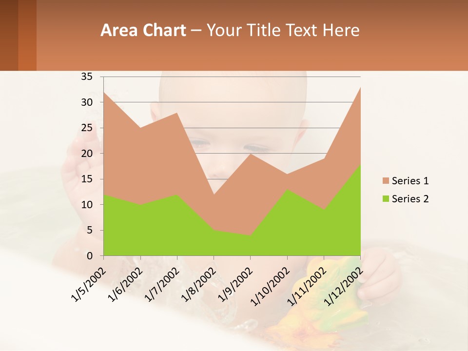 A Baby In A Bathtub Playing With A Yellow Leaf PowerPoint Template