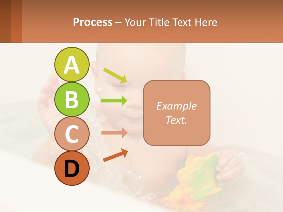 A Baby In A Bathtub Playing With A Yellow Leaf PowerPoint Template