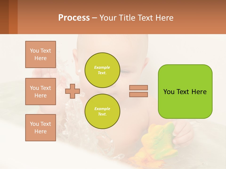 A Baby In A Bathtub Playing With A Yellow Leaf PowerPoint Template