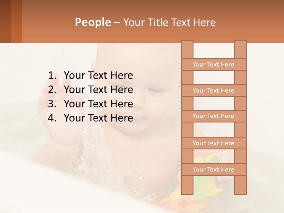 A Baby In A Bathtub Playing With A Yellow Leaf PowerPoint Template
