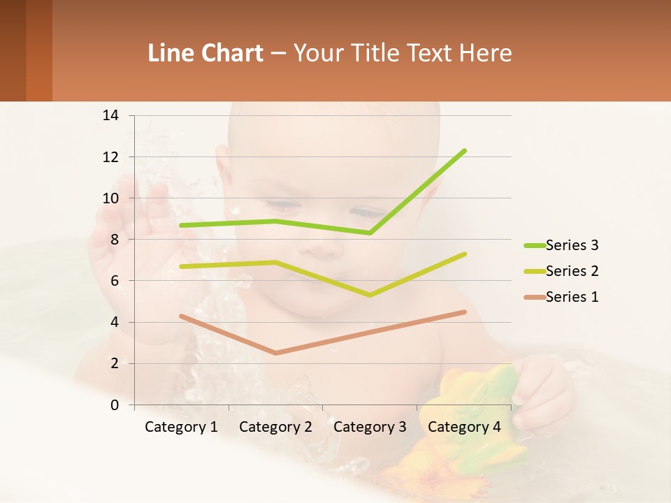 A Baby In A Bathtub Playing With A Yellow Leaf PowerPoint Template