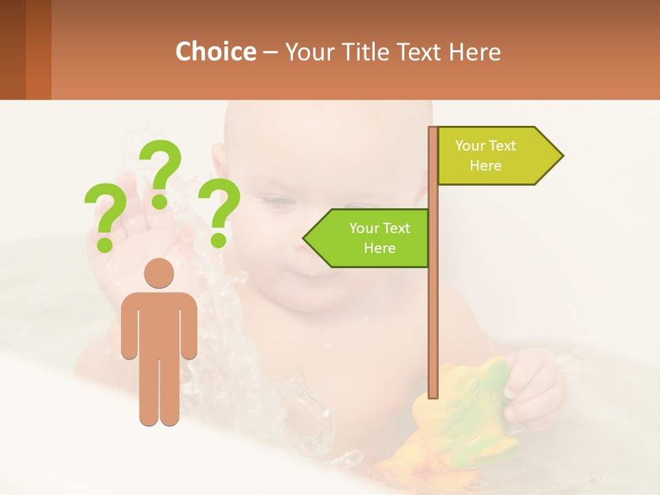 A Baby In A Bathtub Playing With A Yellow Leaf PowerPoint Template