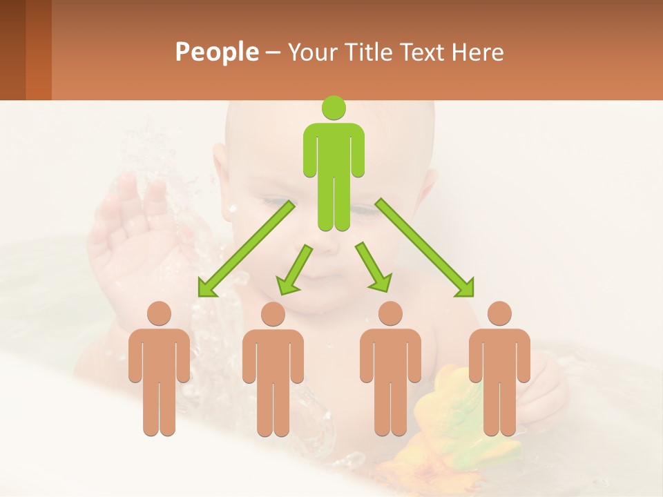 A Baby In A Bathtub Playing With A Yellow Leaf PowerPoint Template