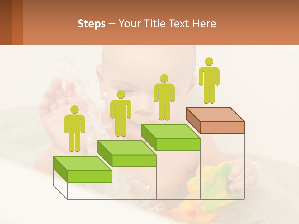 A Baby In A Bathtub Playing With A Yellow Leaf PowerPoint Template