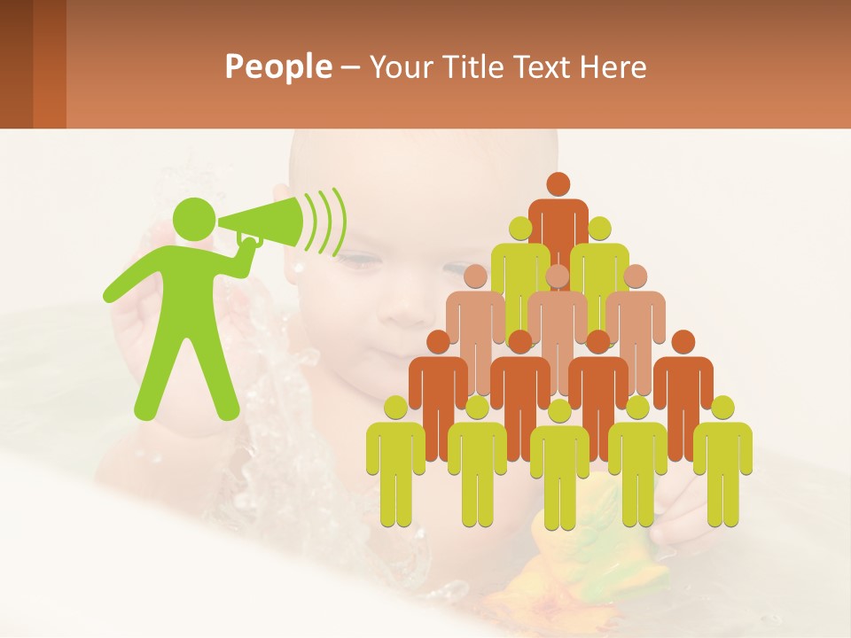 A Baby In A Bathtub Playing With A Yellow Leaf PowerPoint Template