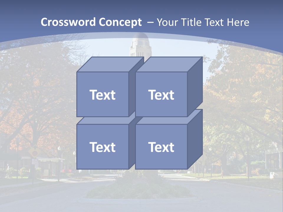 A City Street With A Tall Tower In The Background PowerPoint Template