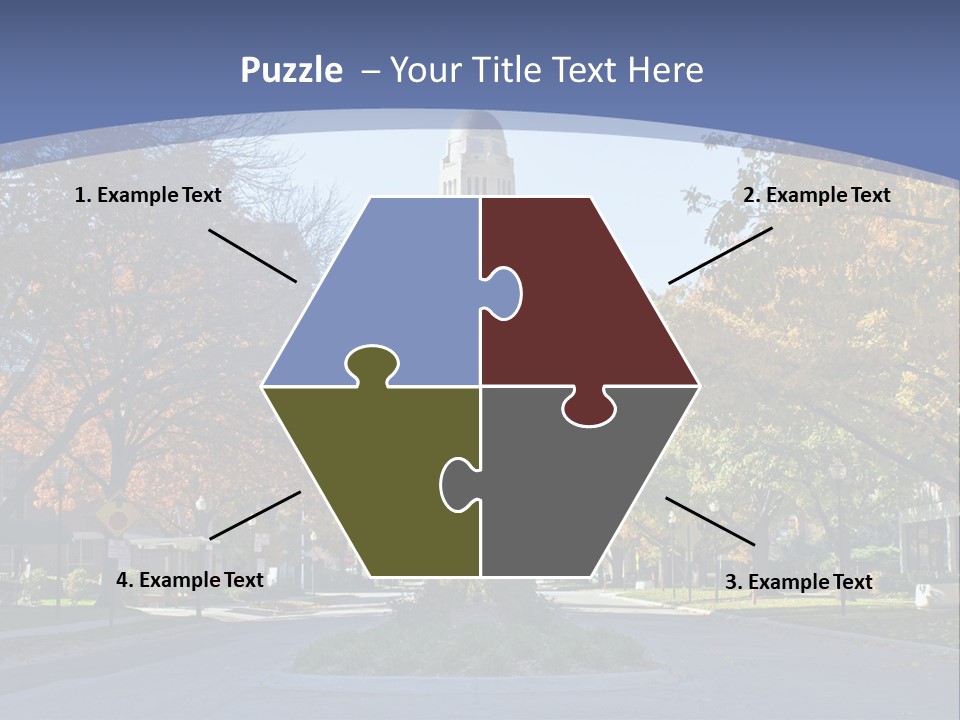 A City Street With A Tall Tower In The Background PowerPoint Template