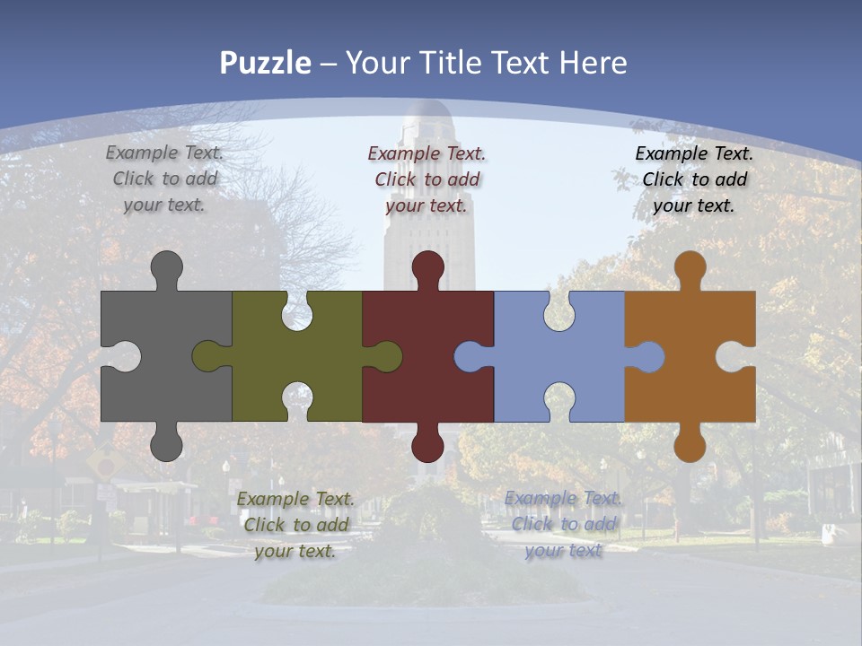 A City Street With A Tall Tower In The Background PowerPoint Template