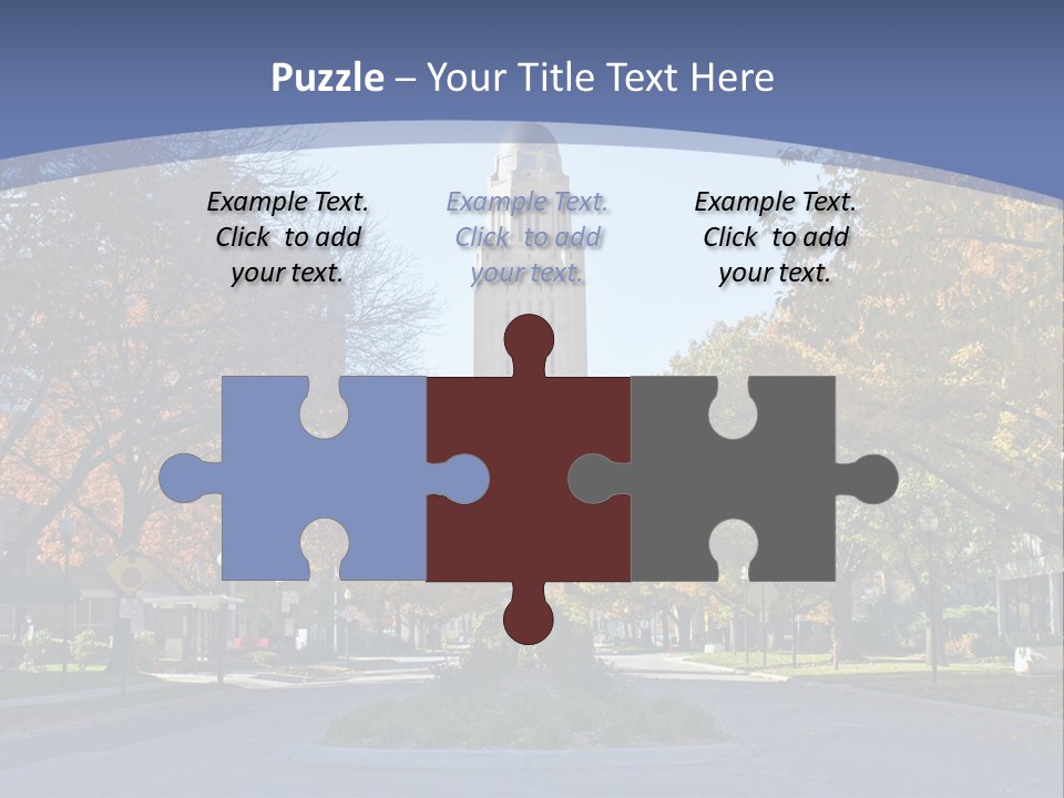 A City Street With A Tall Tower In The Background PowerPoint Template