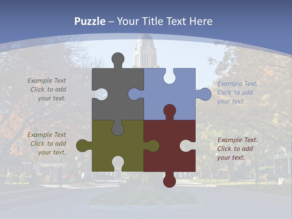 A City Street With A Tall Tower In The Background PowerPoint Template