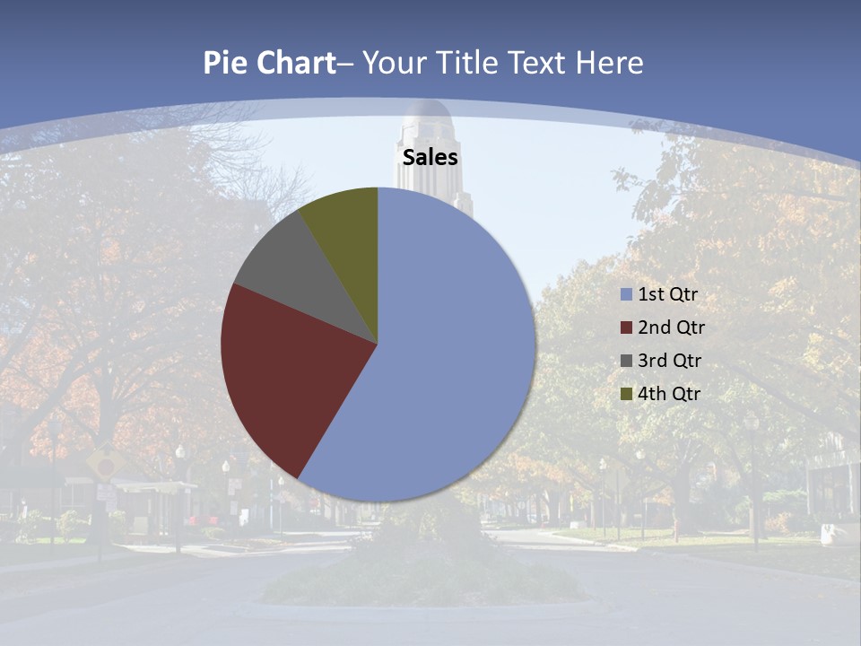 A City Street With A Tall Tower In The Background PowerPoint Template