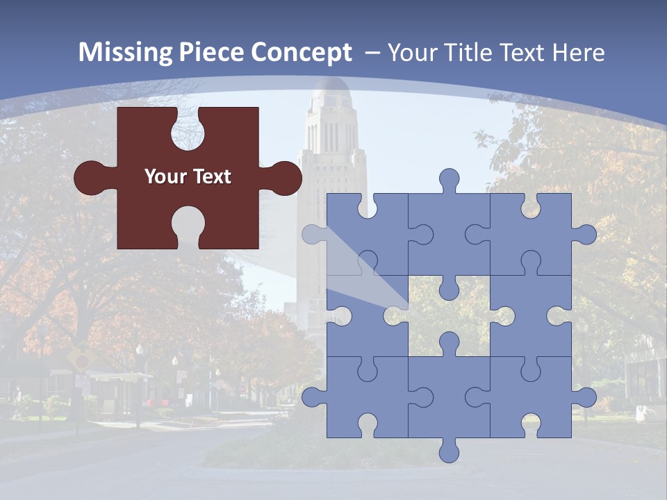 A City Street With A Tall Tower In The Background PowerPoint Template