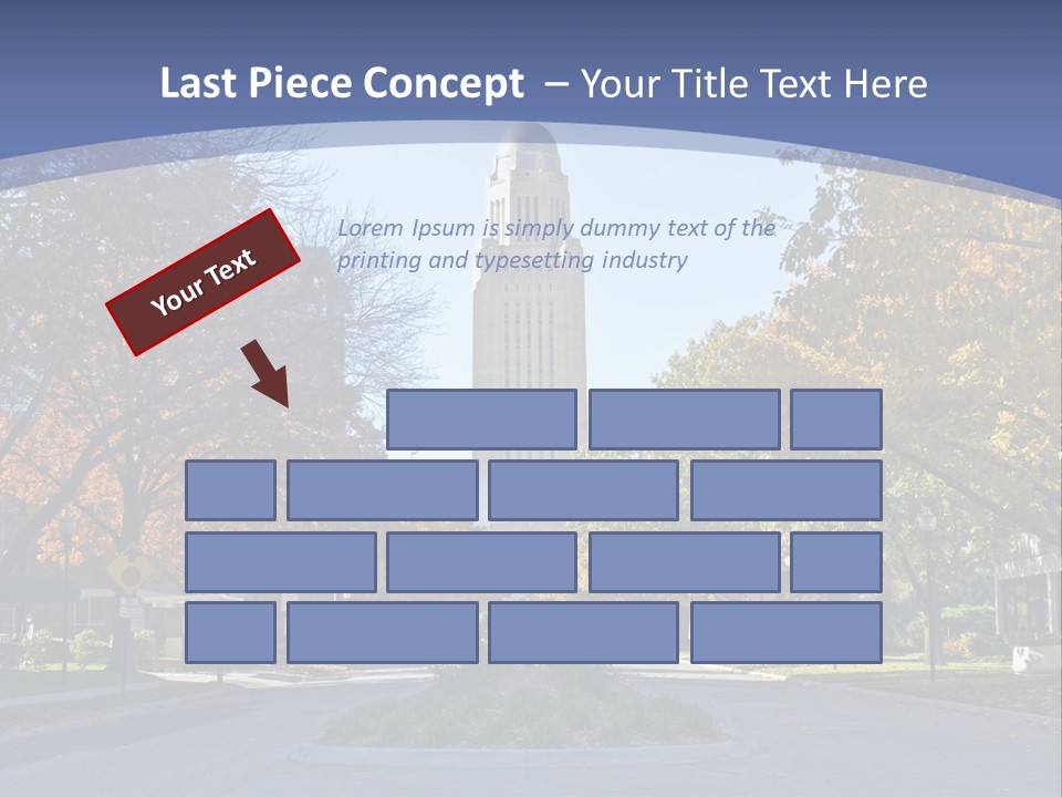 A City Street With A Tall Tower In The Background PowerPoint Template