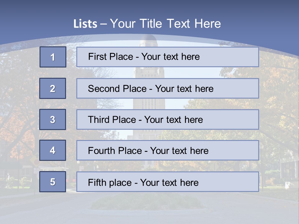 A City Street With A Tall Tower In The Background PowerPoint Template