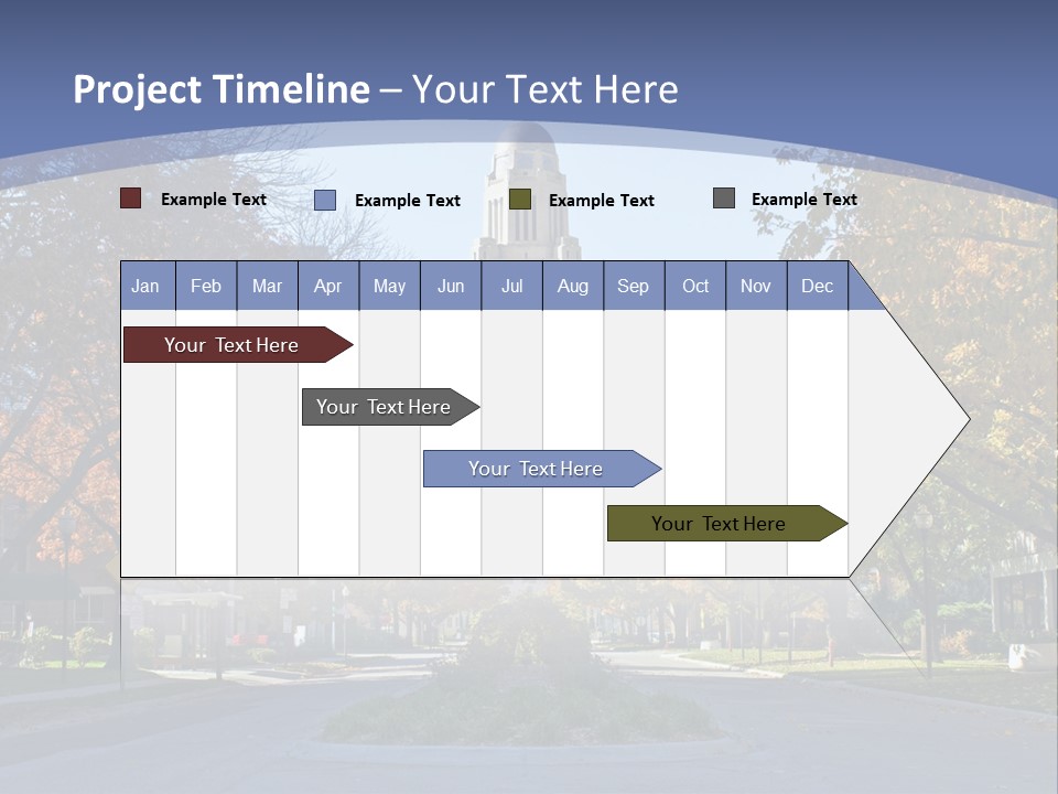 A City Street With A Tall Tower In The Background PowerPoint Template