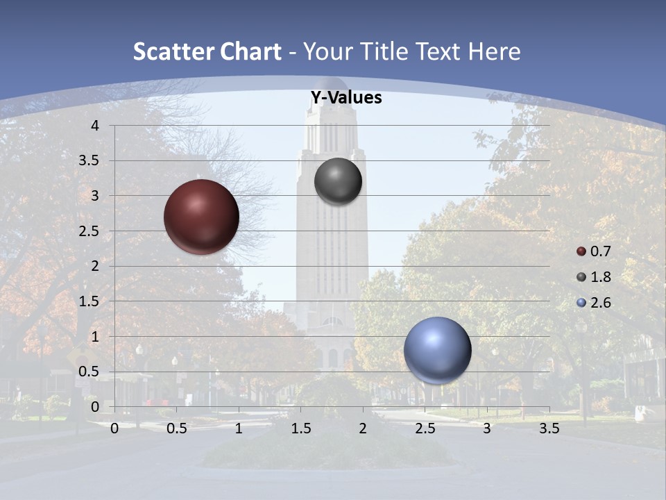 A City Street With A Tall Tower In The Background PowerPoint Template