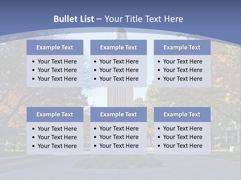 A City Street With A Tall Tower In The Background PowerPoint Template