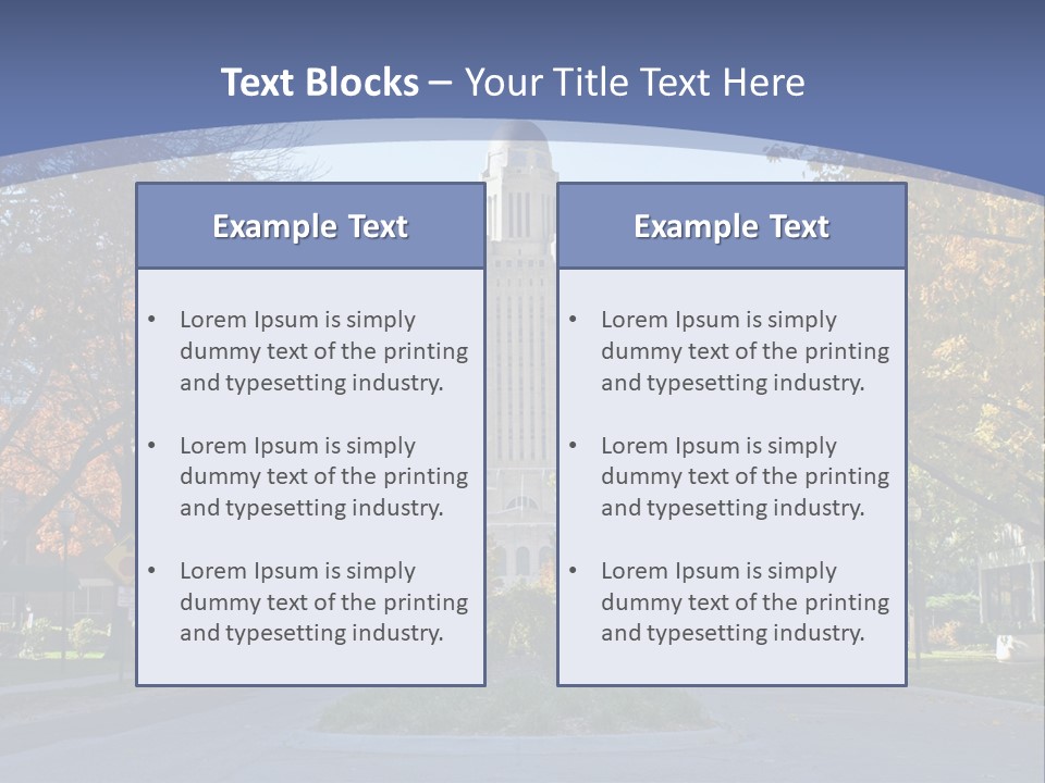 A City Street With A Tall Tower In The Background PowerPoint Template
