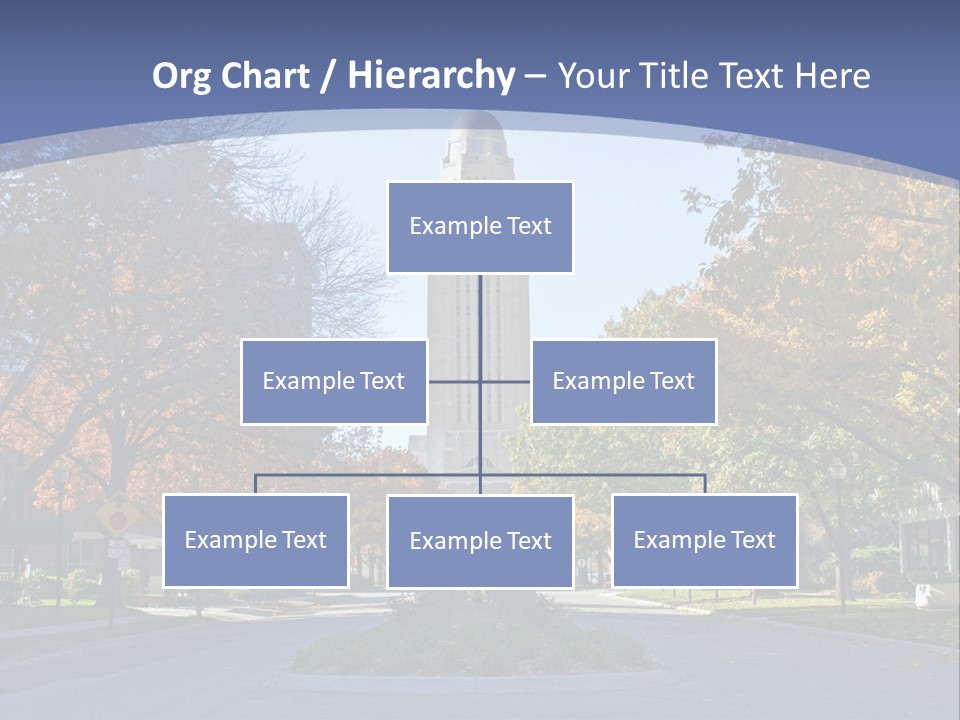 A City Street With A Tall Tower In The Background PowerPoint Template