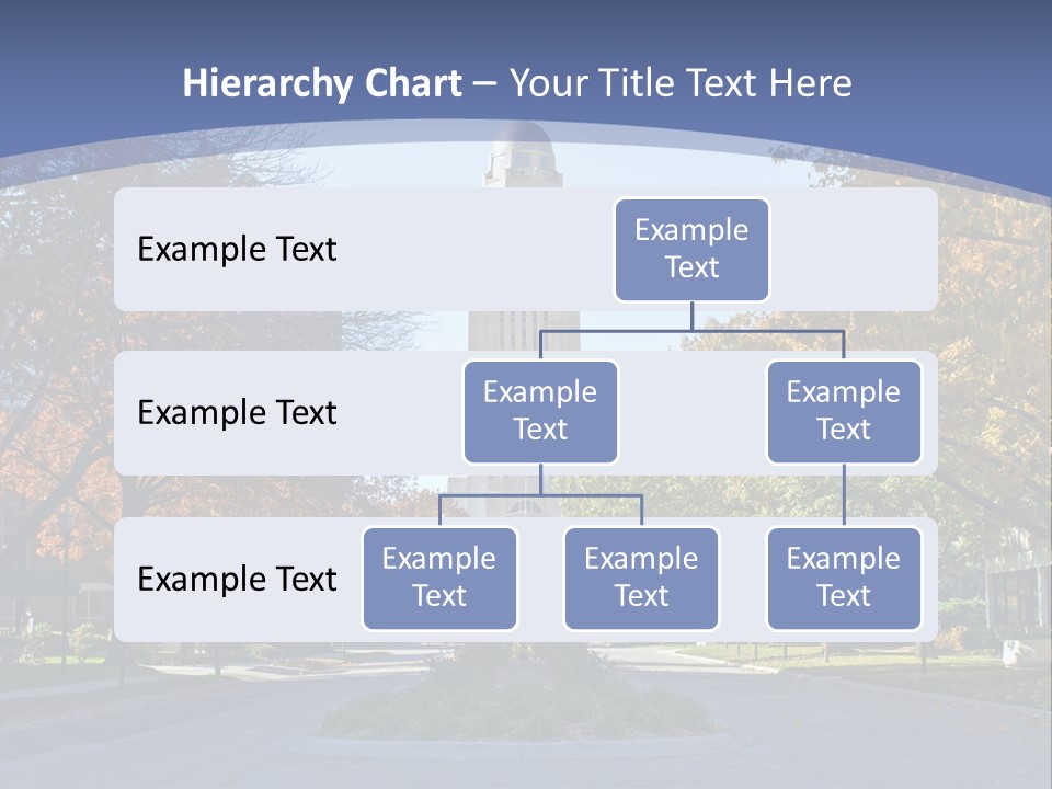 A City Street With A Tall Tower In The Background PowerPoint Template