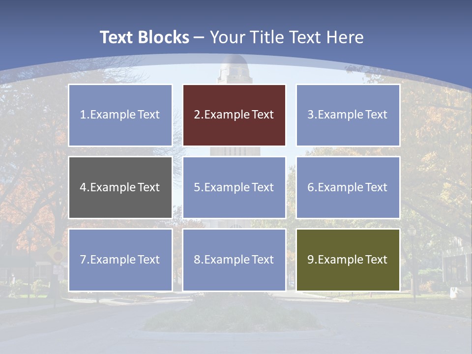 A City Street With A Tall Tower In The Background PowerPoint Template