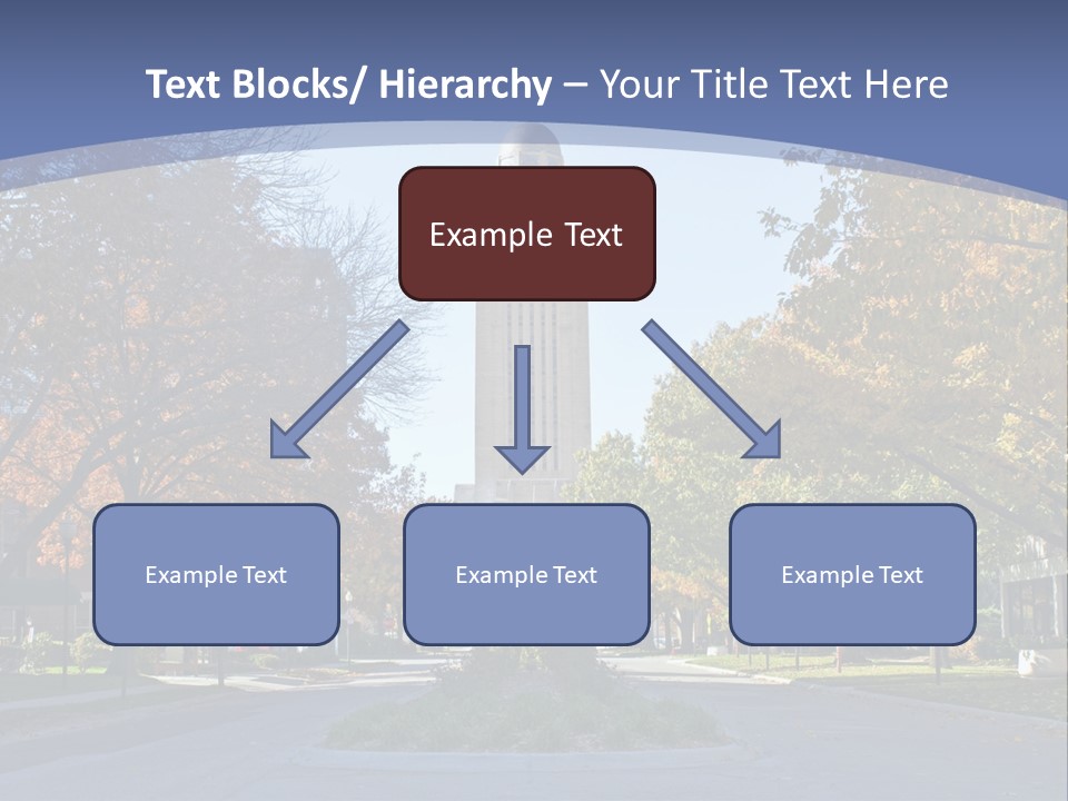 A City Street With A Tall Tower In The Background PowerPoint Template