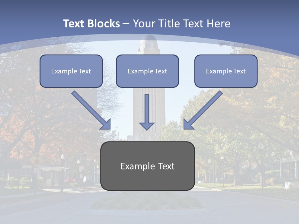 A City Street With A Tall Tower In The Background PowerPoint Template