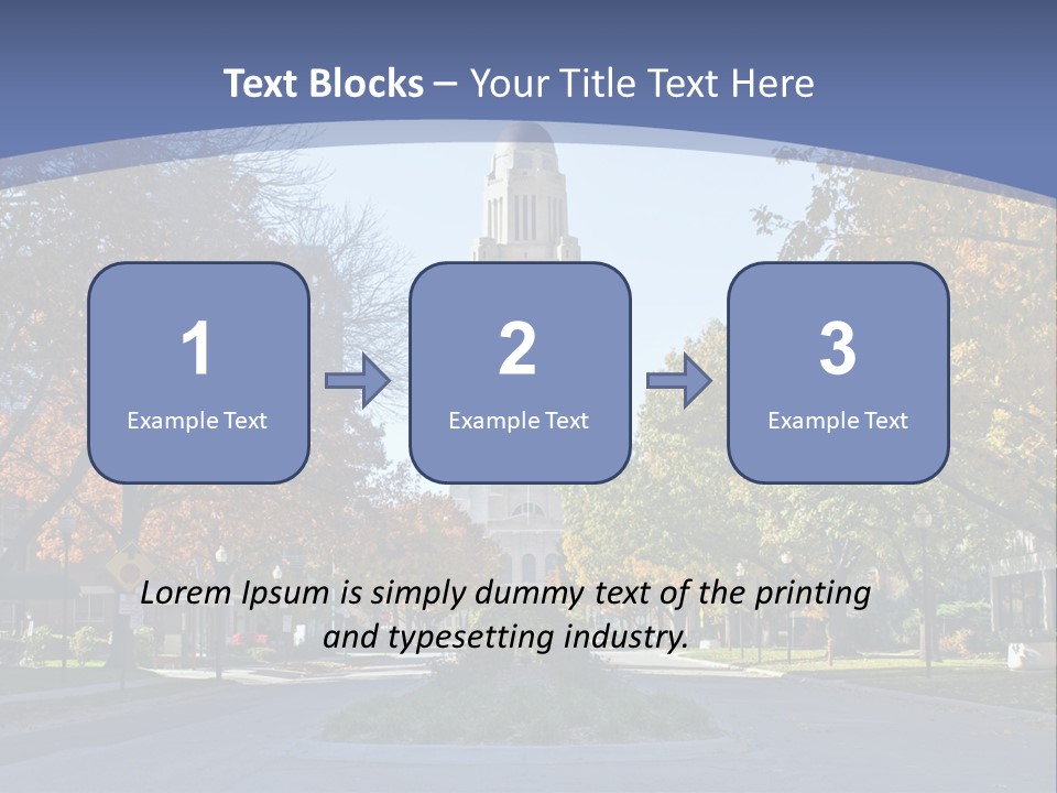 A City Street With A Tall Tower In The Background PowerPoint Template