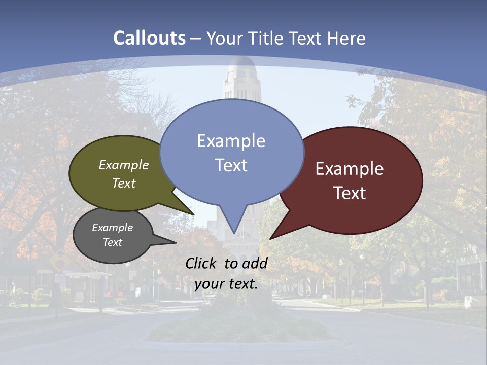 A City Street With A Tall Tower In The Background PowerPoint Template