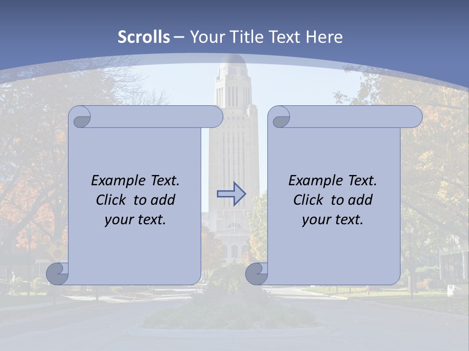 A City Street With A Tall Tower In The Background PowerPoint Template