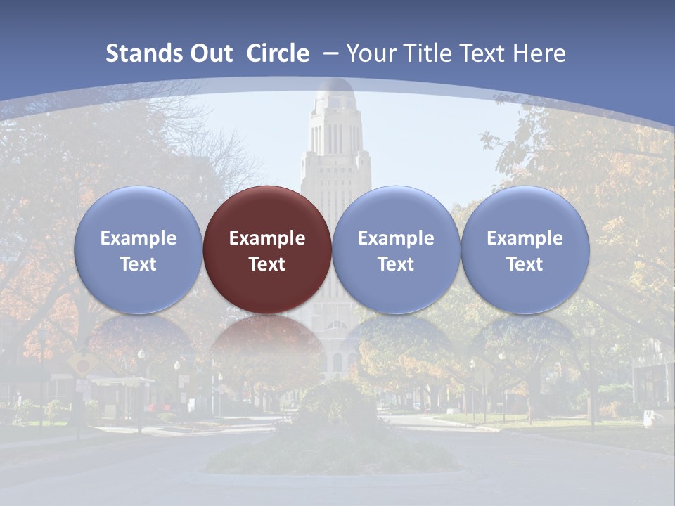 A City Street With A Tall Tower In The Background PowerPoint Template