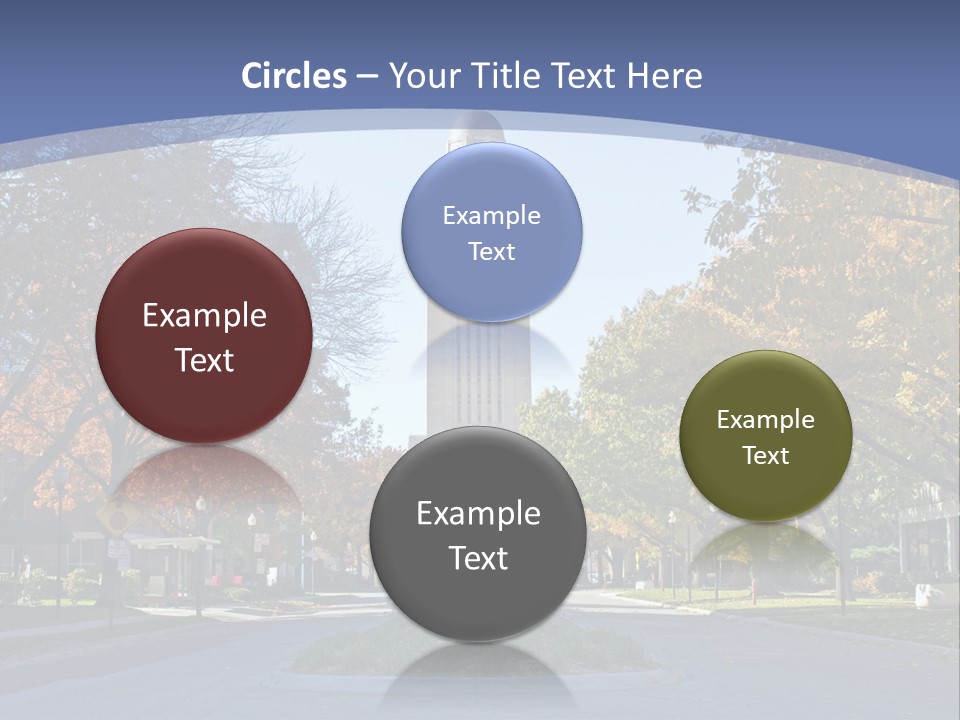 A City Street With A Tall Tower In The Background PowerPoint Template