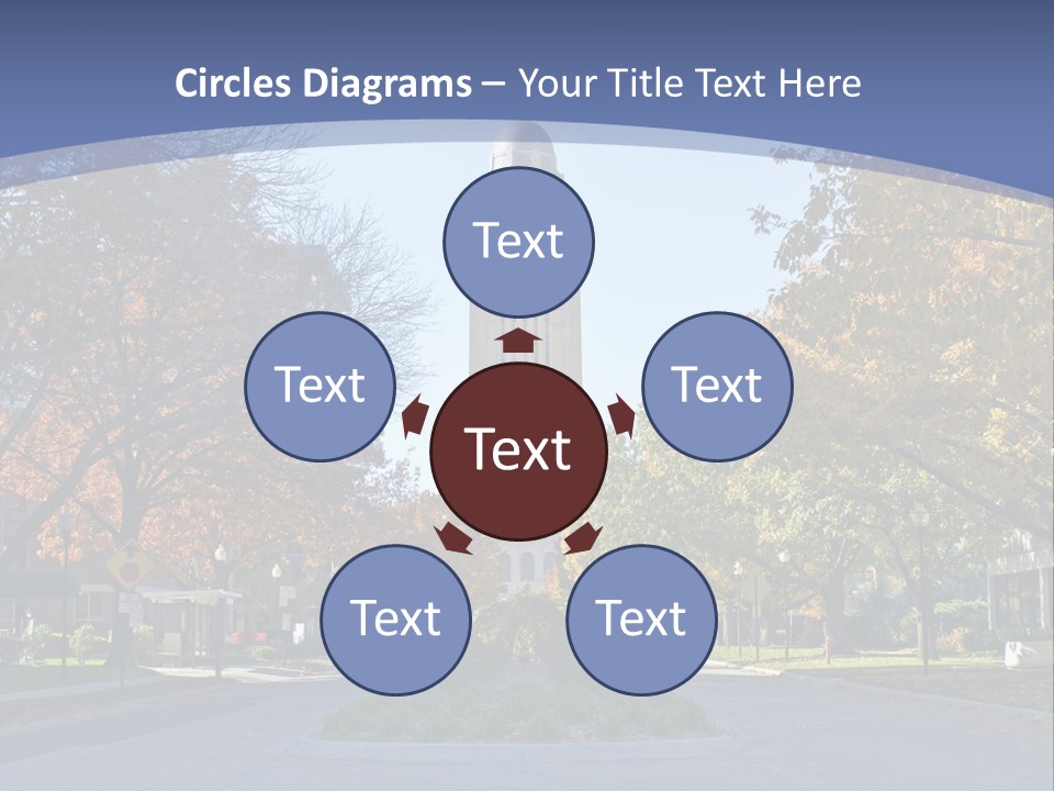 A City Street With A Tall Tower In The Background PowerPoint Template