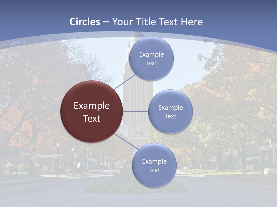 A City Street With A Tall Tower In The Background PowerPoint Template