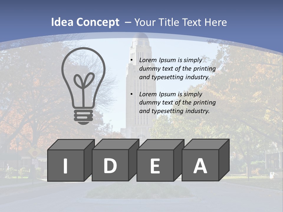 A City Street With A Tall Tower In The Background PowerPoint Template