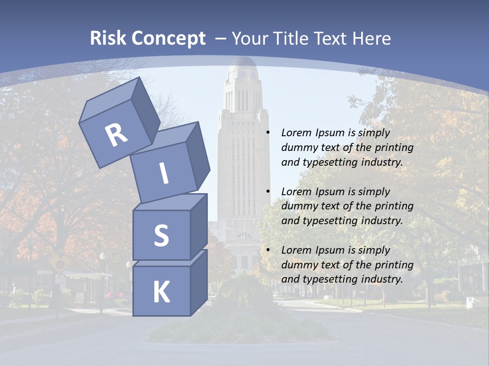 A City Street With A Tall Tower In The Background PowerPoint Template