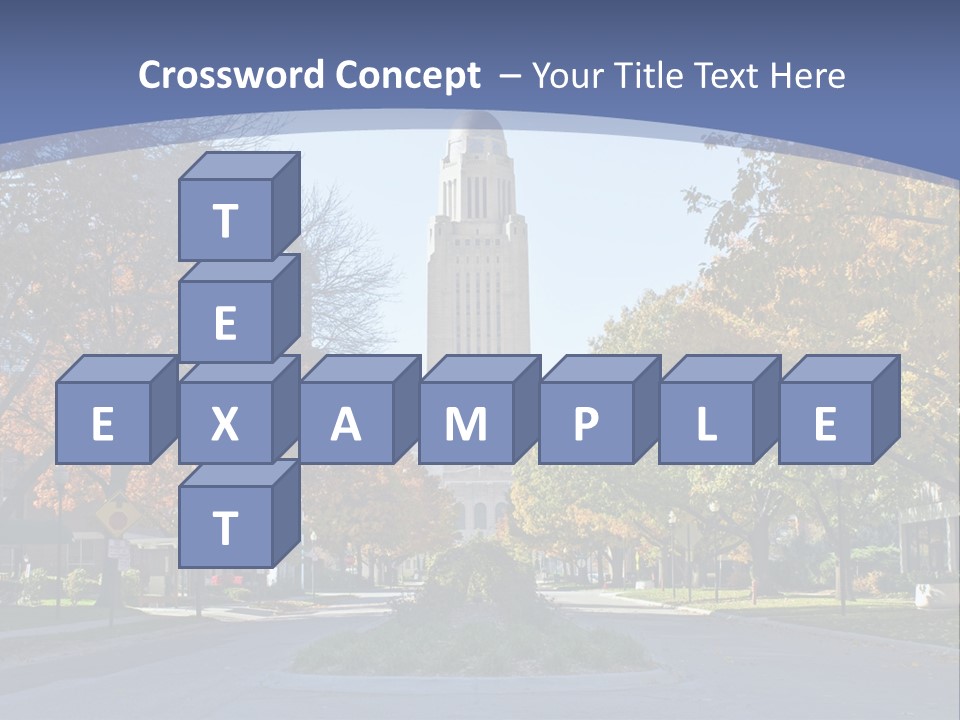 A City Street With A Tall Tower In The Background PowerPoint Template