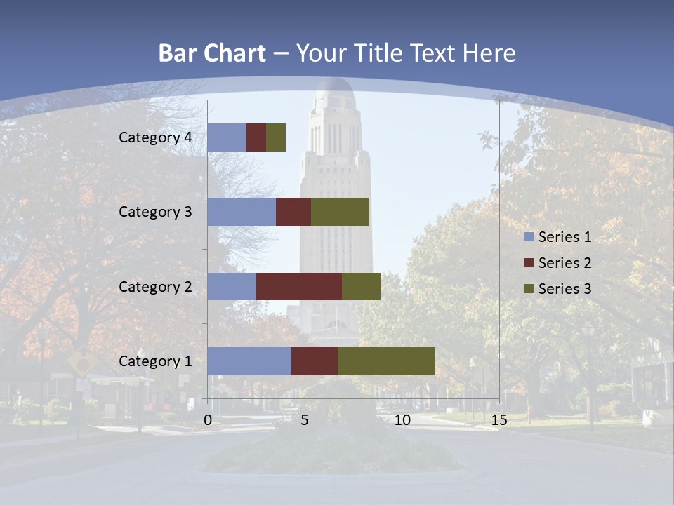 A City Street With A Tall Tower In The Background PowerPoint Template
