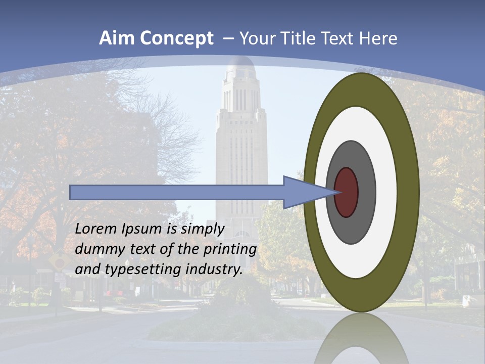 A City Street With A Tall Tower In The Background PowerPoint Template