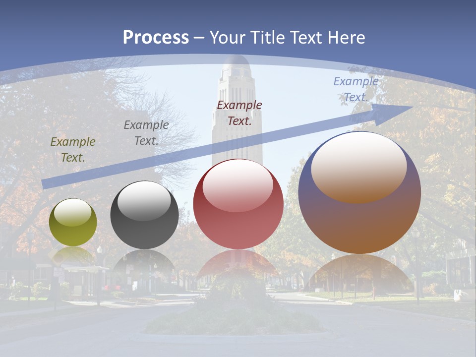 A City Street With A Tall Tower In The Background PowerPoint Template