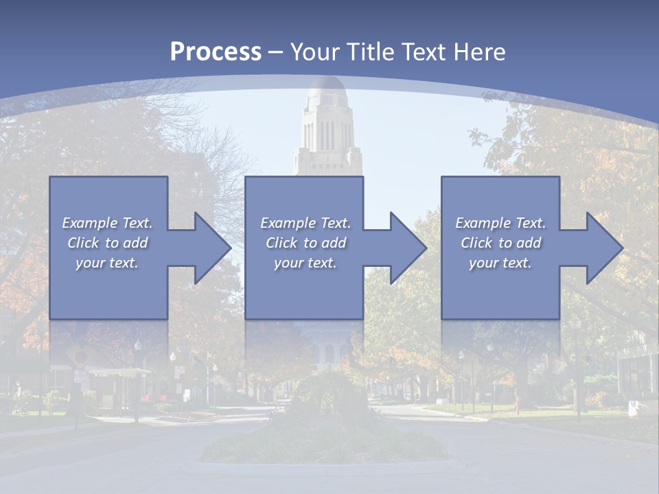 A City Street With A Tall Tower In The Background PowerPoint Template