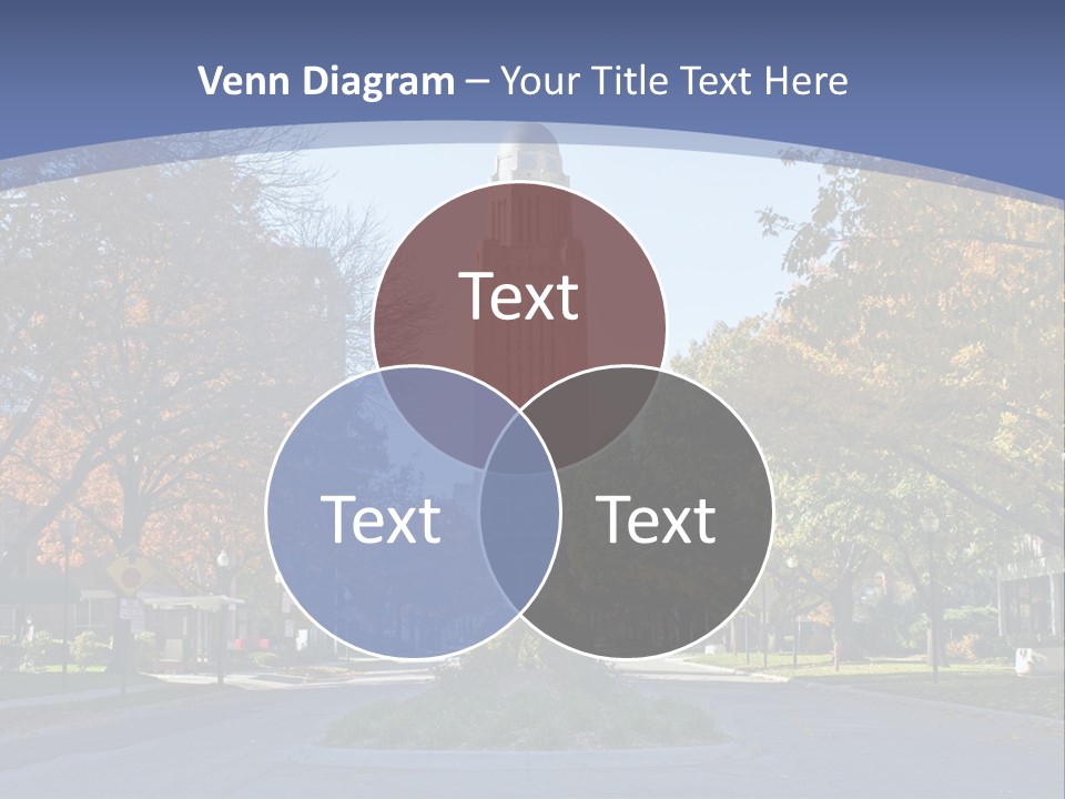 A City Street With A Tall Tower In The Background PowerPoint Template