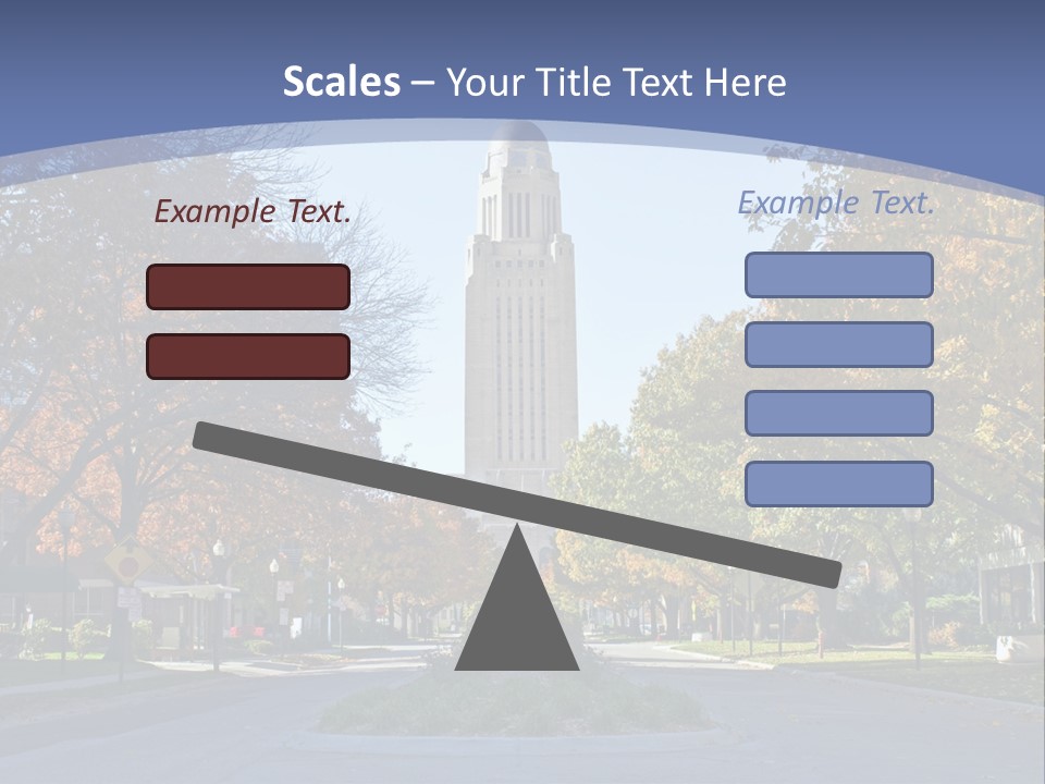 A City Street With A Tall Tower In The Background PowerPoint Template