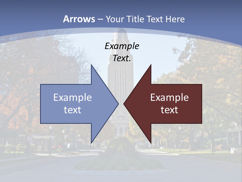 A City Street With A Tall Tower In The Background PowerPoint Template