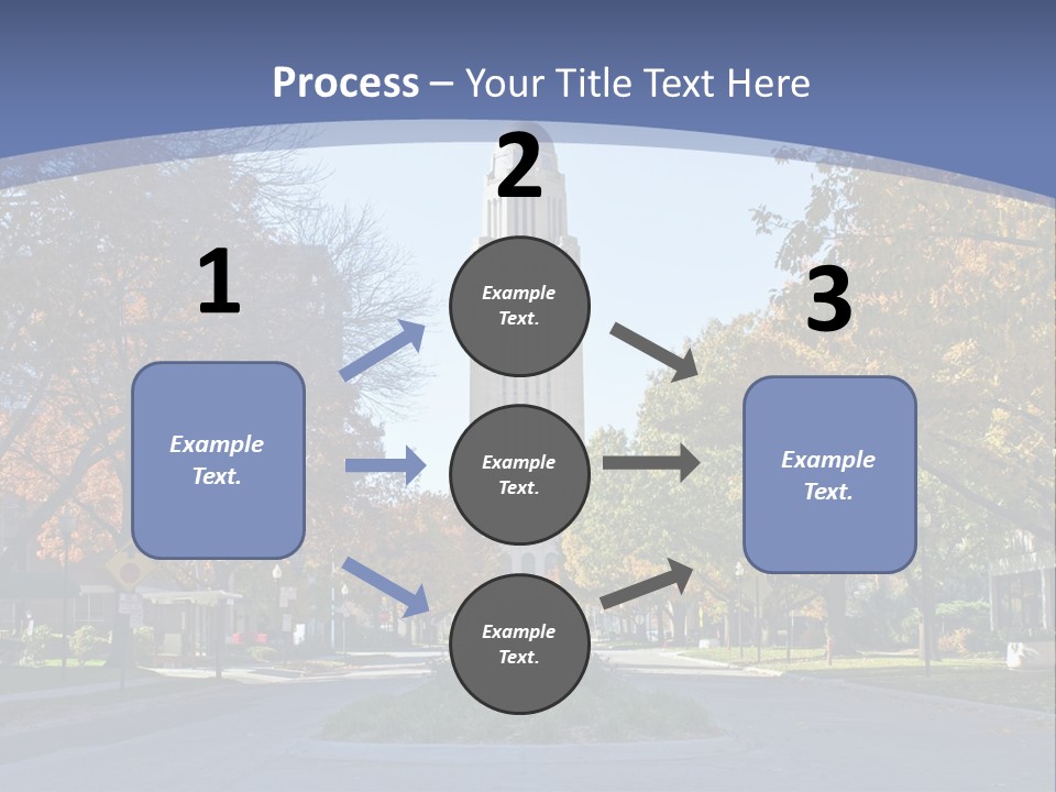 A City Street With A Tall Tower In The Background PowerPoint Template