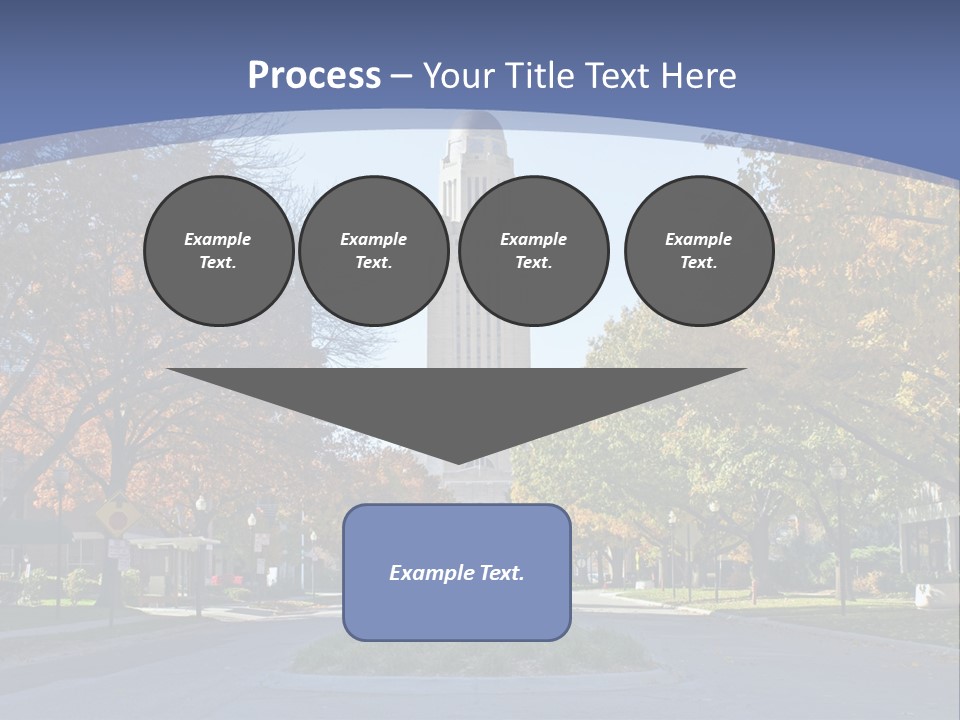 A City Street With A Tall Tower In The Background PowerPoint Template