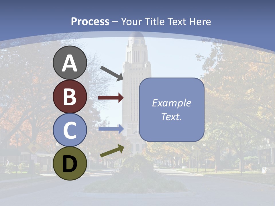 A City Street With A Tall Tower In The Background PowerPoint Template